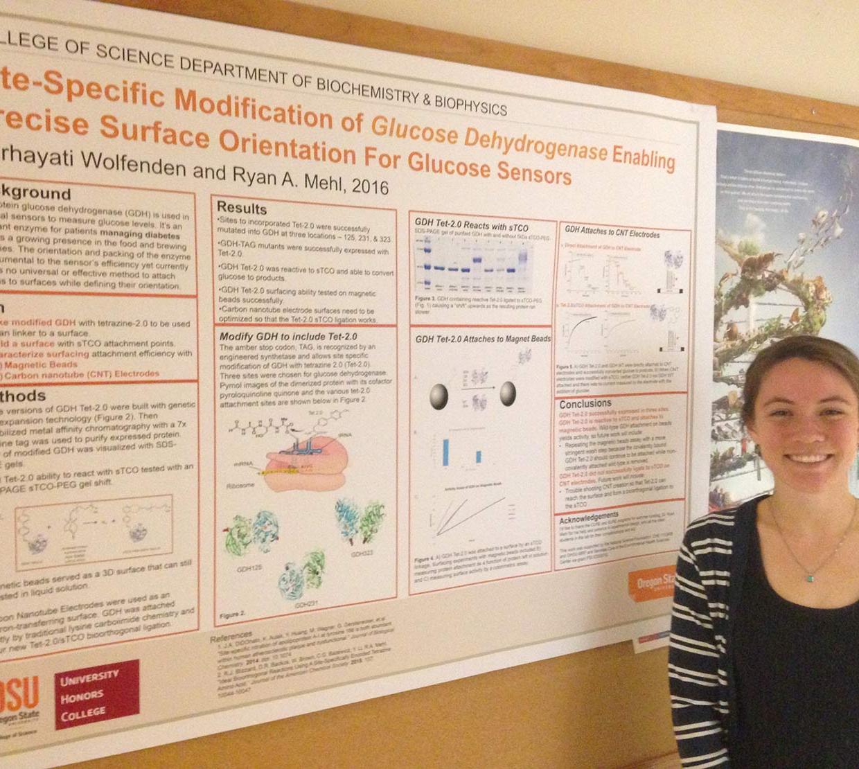 Hayati Wolfenden standing next to her research poster
