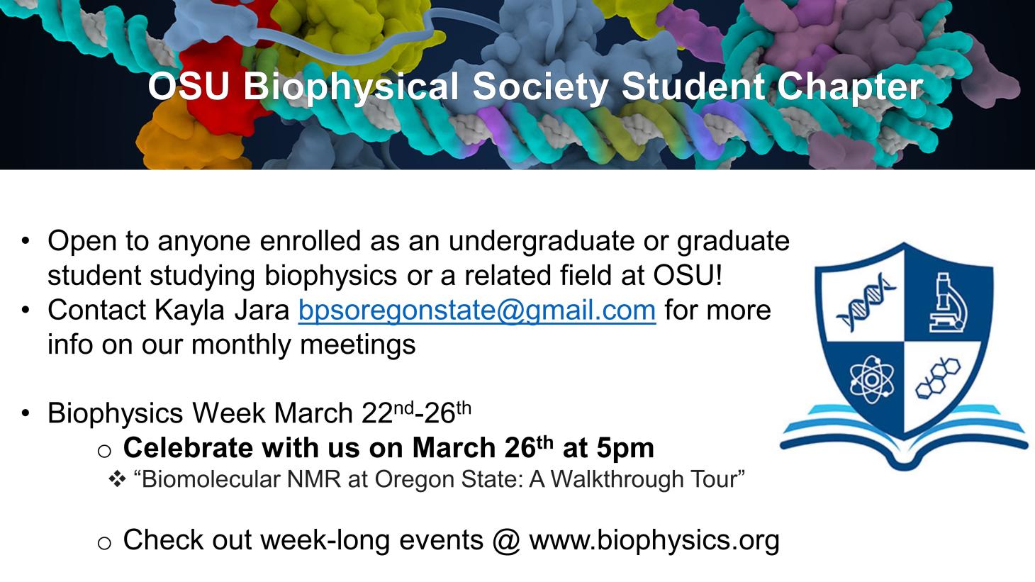 Biophysical Society crest with some text on how to get in contact.