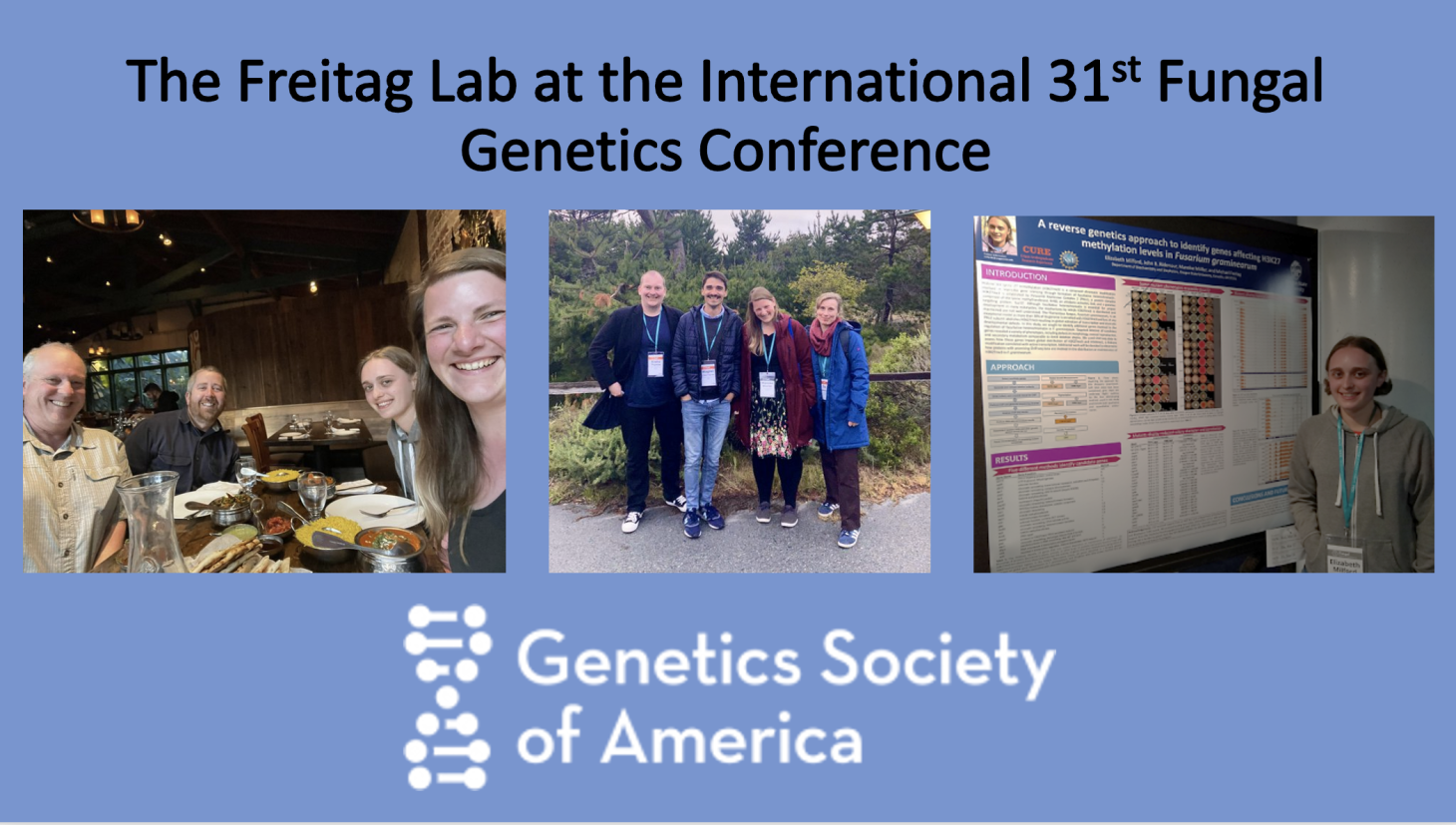 Three photos of members of the Freitag Lab at the Fungal Genetics Conference.
