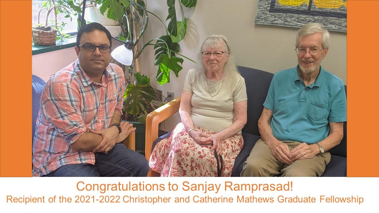 Sanjay Ramprasad sitting with Chris and Kate Mathews.