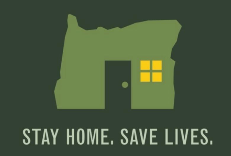 Picture of Oregon that says stay home, save lives
