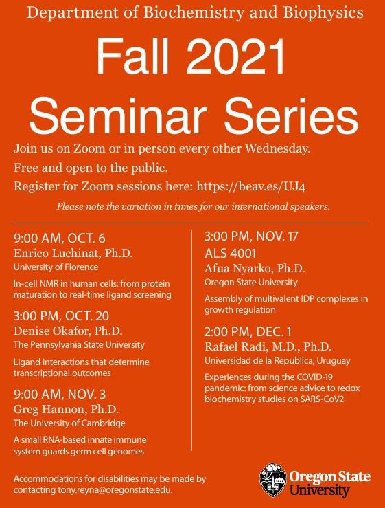 List of seminar speakers and topics.