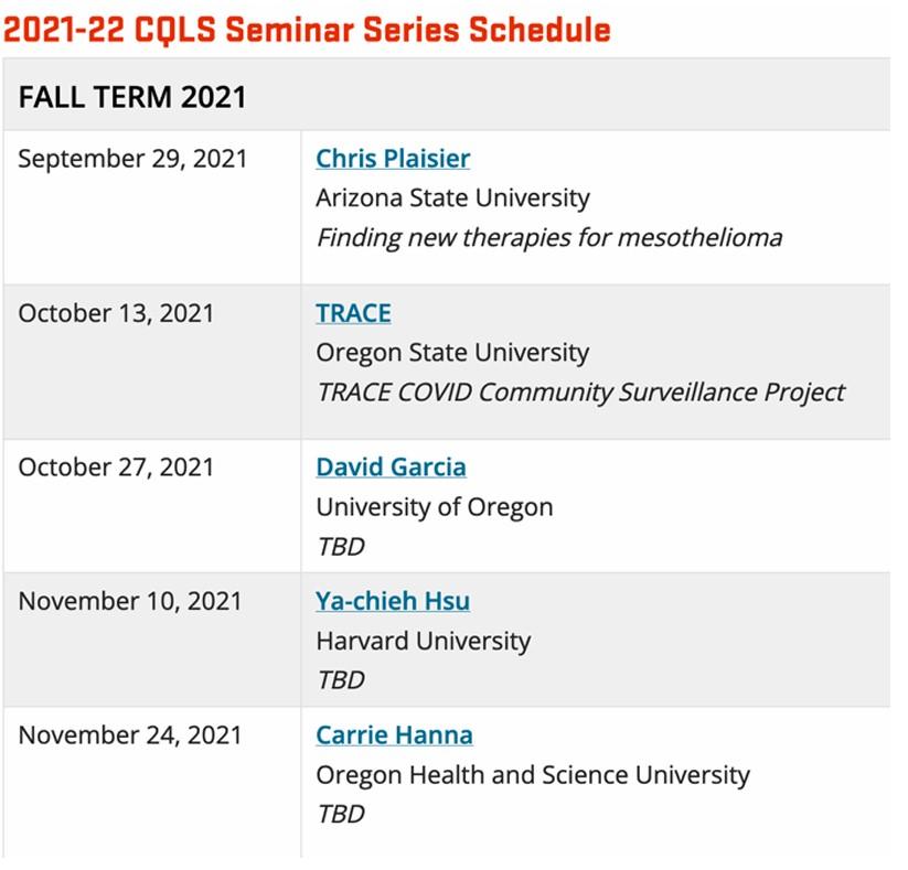 CQLS seminar series schedule.