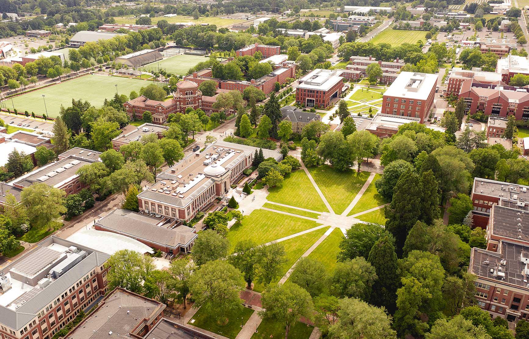 An aerial shot of Oregon State University's Corvallis campus.