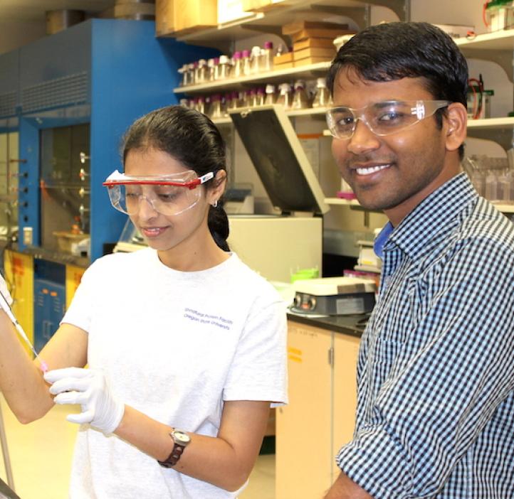 Vrushali Joshi, OSU Chemistry Postdoc; Partha Sheet, OSU Chemistry graduate student